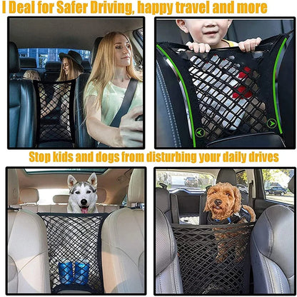 Dog Car Net Barrier Pet Travel Safety Barrier Car Carrier Rear Seat Fence Anti-collision for Child and Pets with Storage Bag