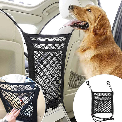 Dog Car Net Barrier Pet Travel Safety Barrier Car Carrier Rear Seat Fence Anti-collision for Child and Pets with Storage Bag