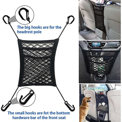 Dog Car Net Barrier Pet Travel Safety Barrier Car Carrier Rear Seat Fence Anti-collision for Child and Pets with Storage Bag