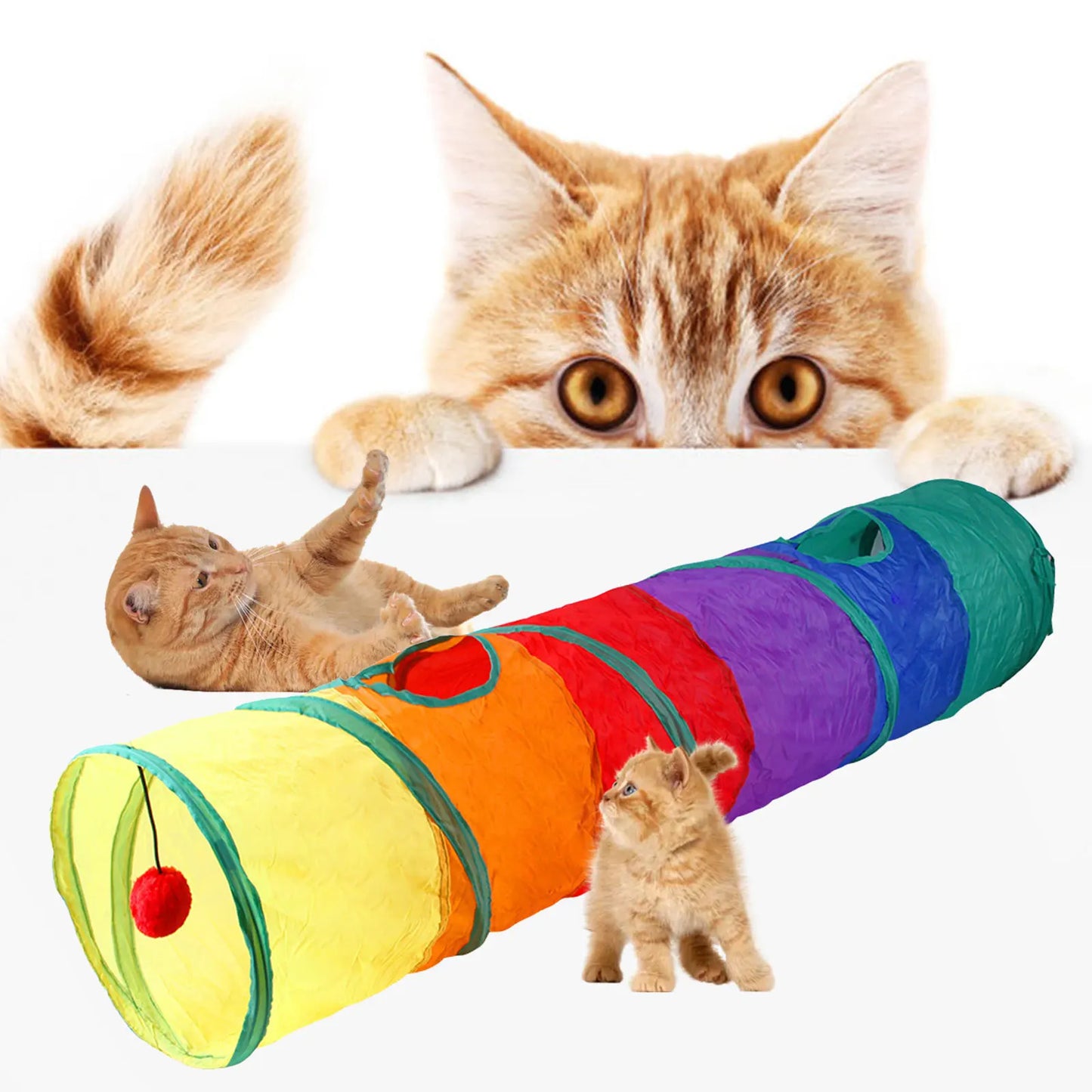 Cat Tunnel Tube Kity Tunnel Bored Cat Pet Toys Peek Hole Toy Training Interactive Tunnel with Hang Ball Pet Self-playing Toy